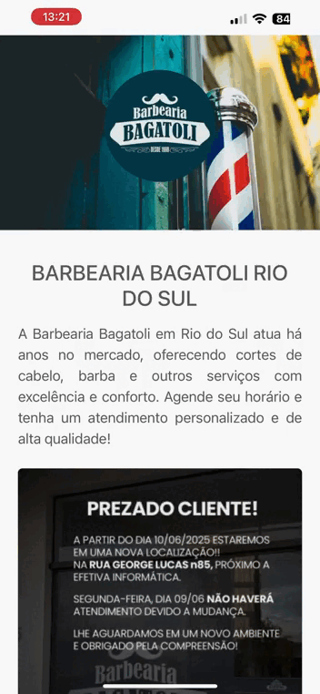 Prévia do painel de agendamento da barbearia no celular